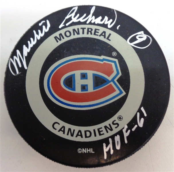 Maurice Richard Autographed Canadiens Game Puck w/ HOF