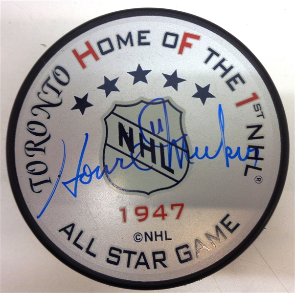 Howie Meeker Autographed 1947 All Star Game Puck
