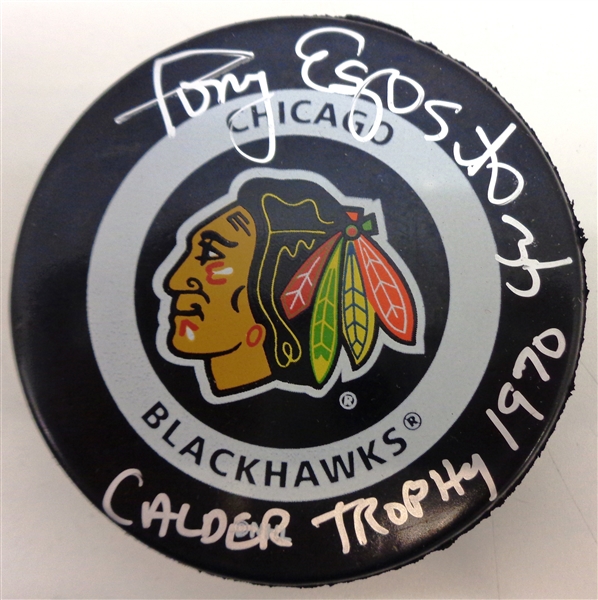 Tony Esposito Autographed Blackhawks Game Puck w/ Calder