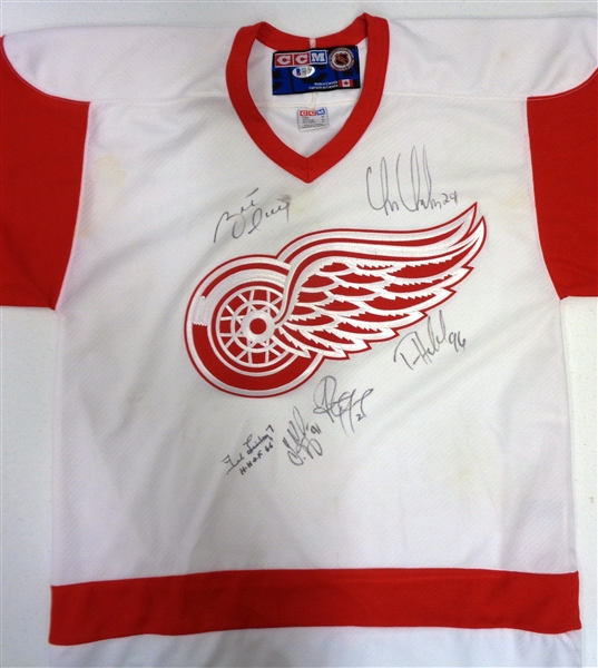 Red Wings Jersey Signed by 6 Stars