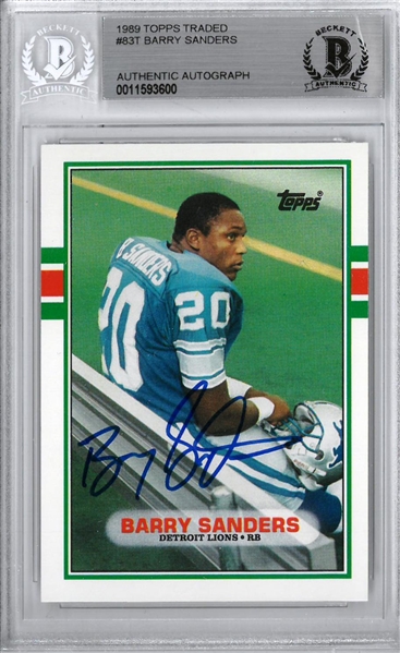 Barry Sanders Signed Detroit Lions 1989 Topps Football Rookie Card #83T