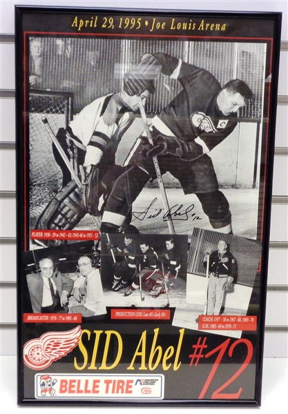 Sid Abel Autographed Framed 14x22 Number Retirement Poster