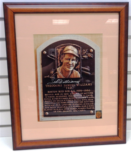 Ted Williams Autographed Framed HOF Plaque Photo