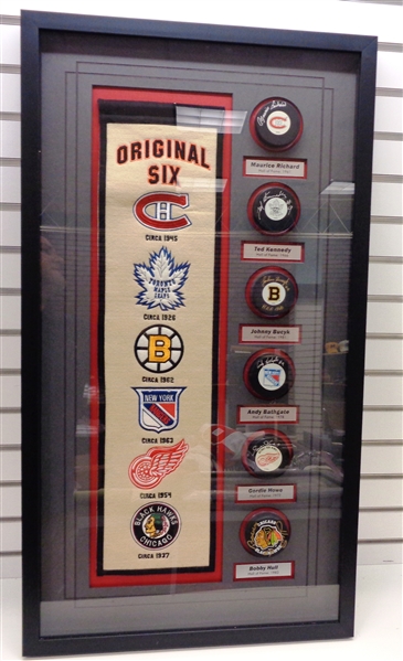 Original 6 #9s Autographed Puck Framed Display (pick up only)