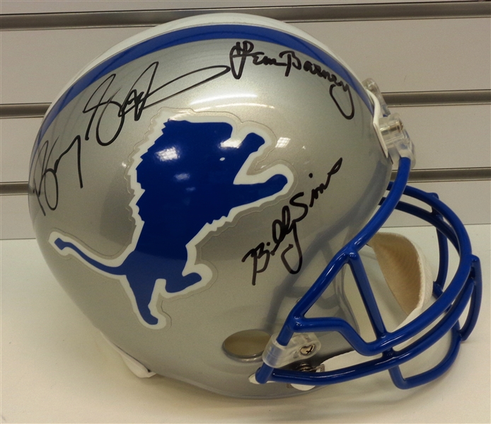 Barry Sanders, Lem Barney & Billy Sims Autographed Full Size Replica Helmet