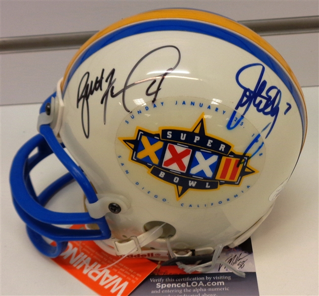Brett Favre & John Elway Autographed SB XXXII Mini Helmet