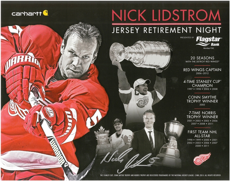 Nick Lidstrom Autographed 11x14 SGA From Jersey Retirement