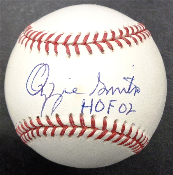 Ozzie Smith Autographed Baseball w/ HOF 02