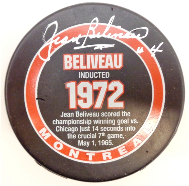 Jean Beliveau Autographed HOF Induction Puck