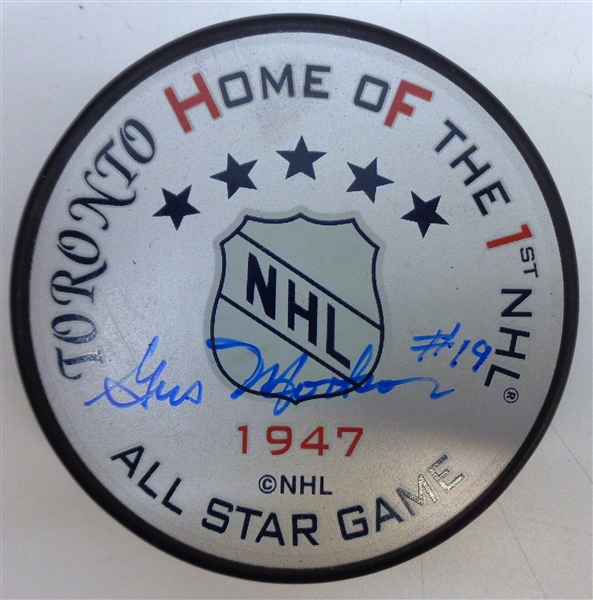 Gus Mortson Autographed 1st NHL All Star Game Puck
