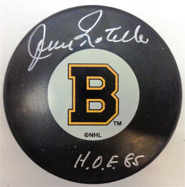 Jean Ratelle Autographed Bruins Puck w/ HOF