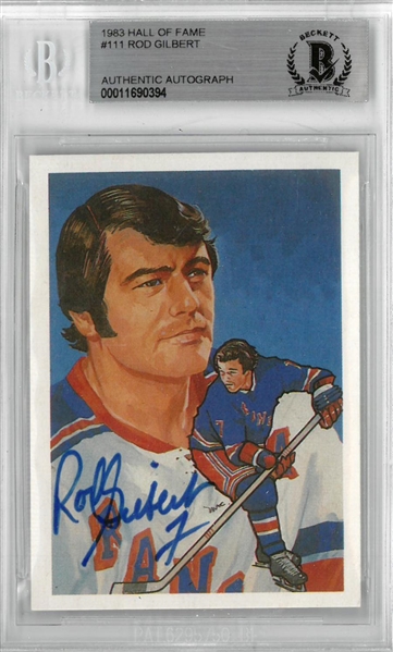 Rod Gilbert Autographed 1983 Cartophilium Hockey Hall of Fame Card