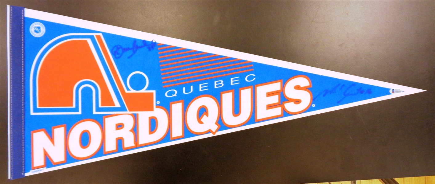 Michel Goulet & Dan Bouchard Autographed Nordiques Pennant