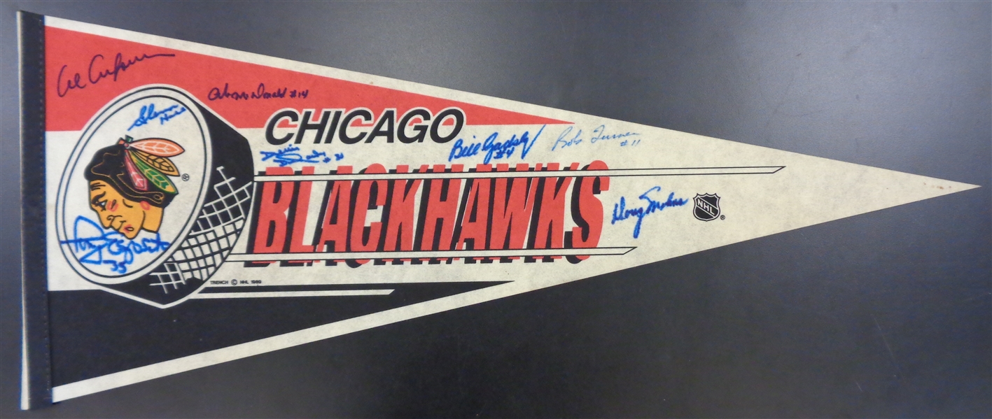 Chicago Blackhawks Pennant Autographed by 8