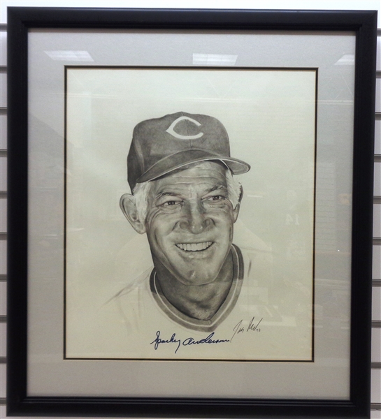 Sparky Anderson Autographed Framed Drawing Pick up Only