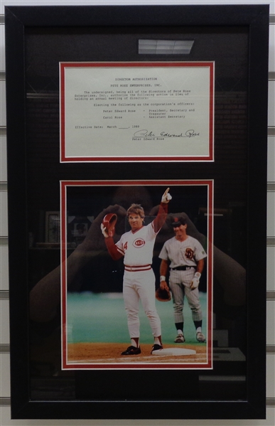 Pete Rose Autographed Contract with 8x10 Photo Framed