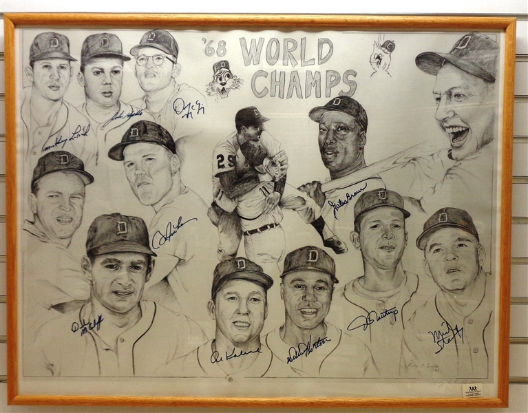 1968 Detroit Tigers Autographed Framed Lithograph (Pick up Only)