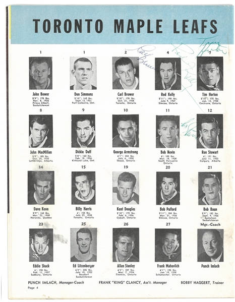 Tim Horton & Others Autographed Leafs vs Wings Program