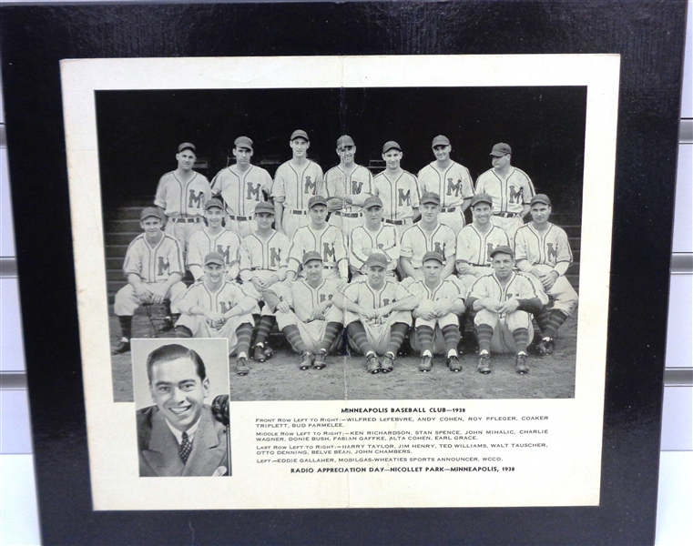 1938 Minneapolis Baseball Team Photo with Ted Williams