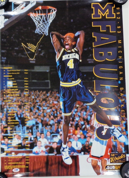 Chris Webber Autographed 1992-93 Michigan Poster