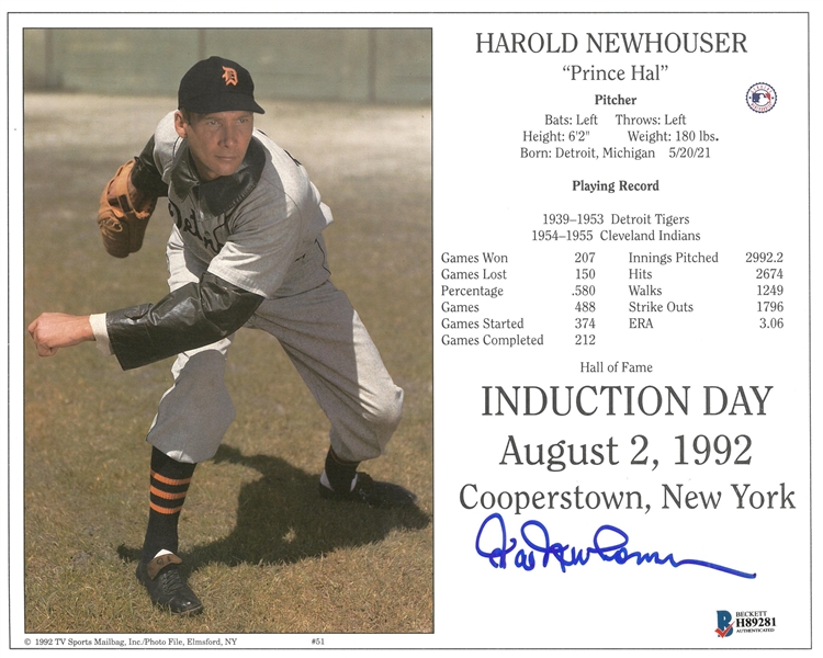 Hal Newhouser Signed Detroit Tigers Hall of Fame Induction Day 8x10 Photo