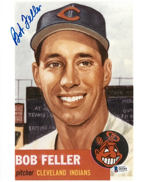 Bob Feller Autographed 8x10 Photo Blow-up of 1953 Topps