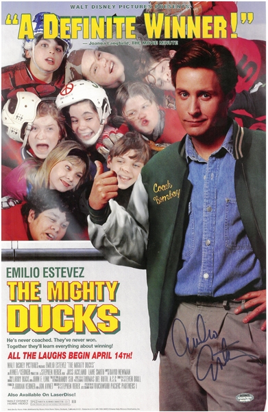 Emilio Estevez Signed Mighty Ducks 11x17 Poster