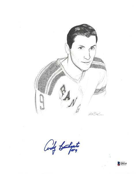 Andy Bathgate Autographed Original 11x14 Pencil Drawing