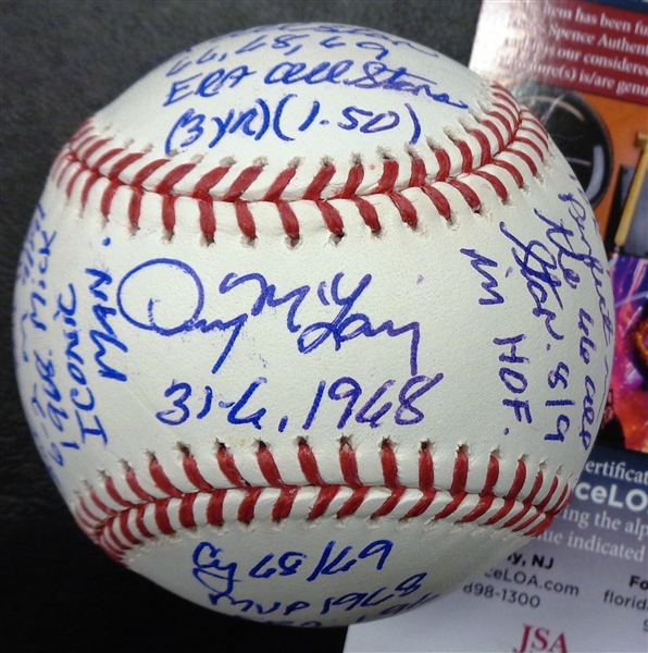 Denny McLain Autographed Fully Inscribed Stat Baseball
