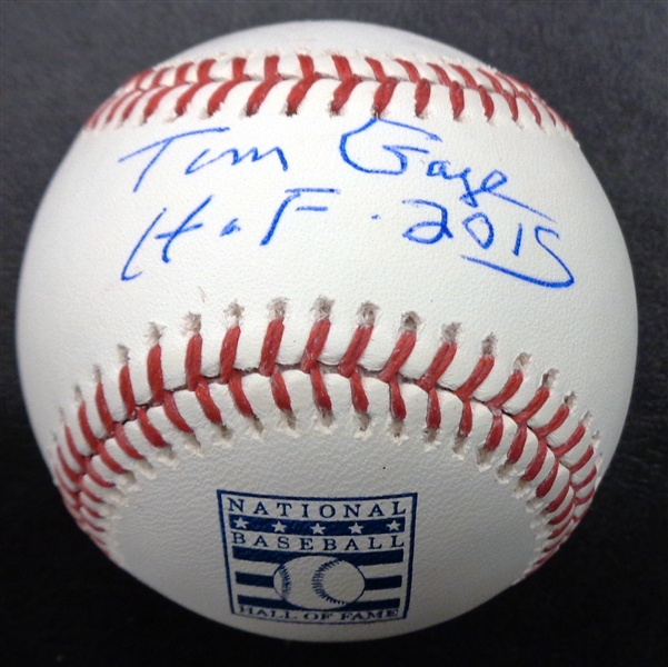 Tom Gage Autographed HOF Logo Baseball w/ HOF 2015