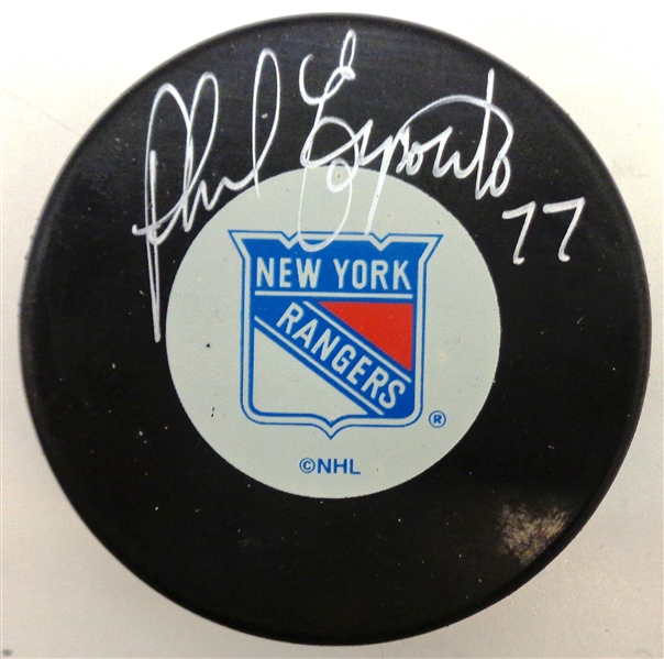 Phil Esposito Autographed Rangers Puck