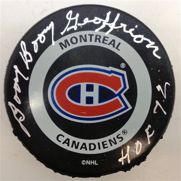 Boom Boom Geoffrion Autographed Canadiens Game Puck w/ HOF