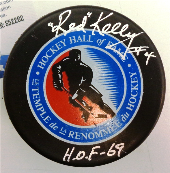 Red Kelly Autographed HOF Puck w/ HOF 69