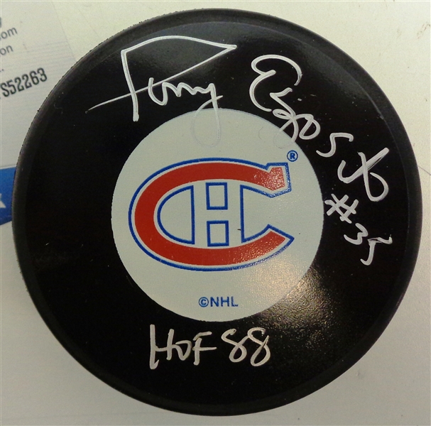 Tony Esposito Autographed Canadiens Puck w/ HOF