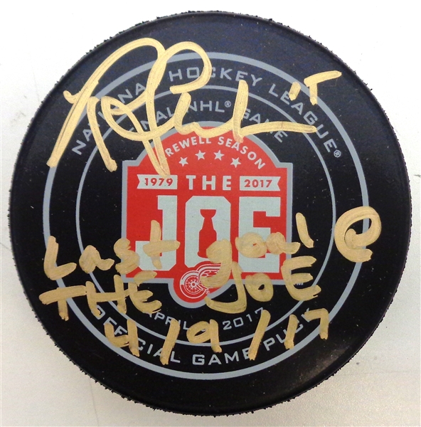 Riley Sheahan Autographed JLA Final Game Puck w/ Last Goal @ The Joe