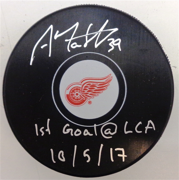 Anthony Mantha Autographed Red Wings Puck w/ 1st Goal @ LCA