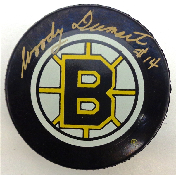 Woody Dumart Autographed Boston Bruins Puck