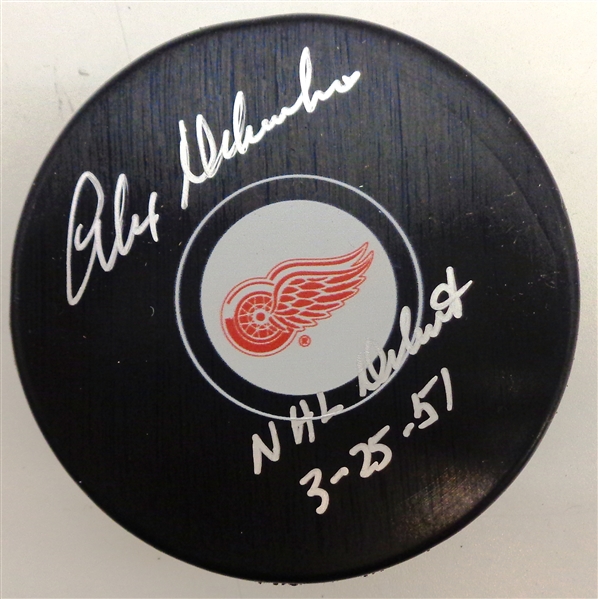 Alex Delvecchio Autographed Red Wings Puck w/ NHL Debut