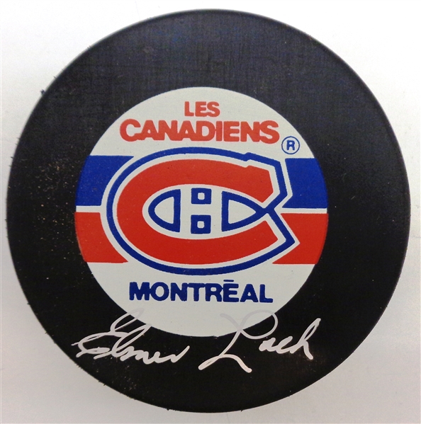 Elmer Lach Autographed Canadiens Puck