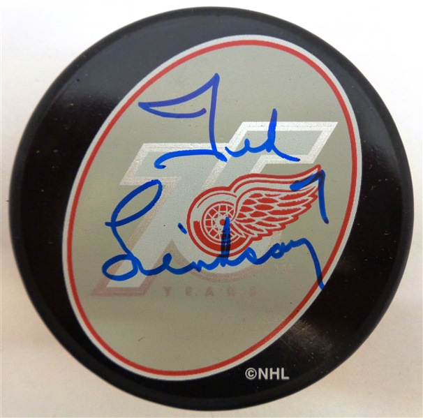 Ted Lindsay Autographed Red Wings 75th Puck