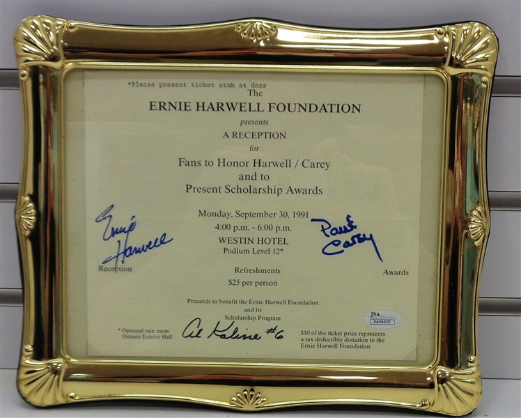 Harwell/Carey/Kaline Autographed 8x11 Certificate