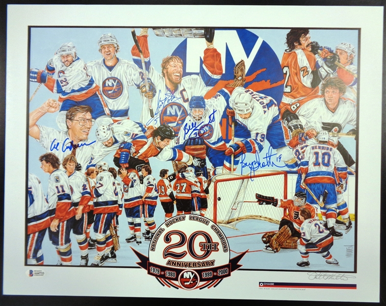 NY Islanders Autographed 14x18 Lithograph Signed by 4