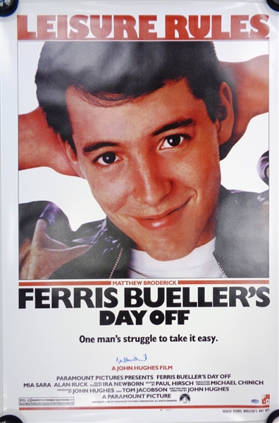 Matthew Broderick Signed Ferris Buellers Day Off 27x40 Full Size Movie Poster