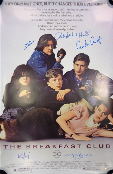 The Breakfast Club Cast Signed The Breakfast Club 24x36 Movie Poster (Estevez, Ringwald, Nelson, Hall, Sheedy)