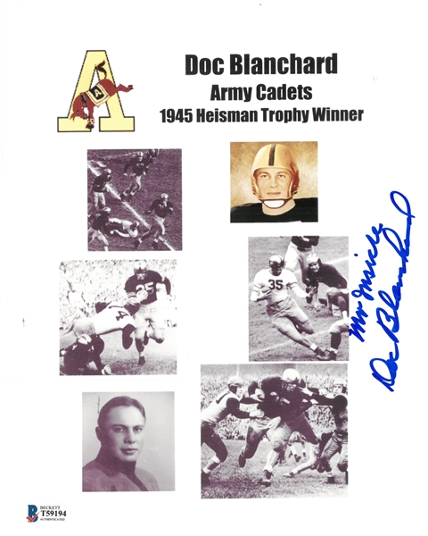 Doc Blanchard Autographed 8x10 Photo (1945 Heisman)