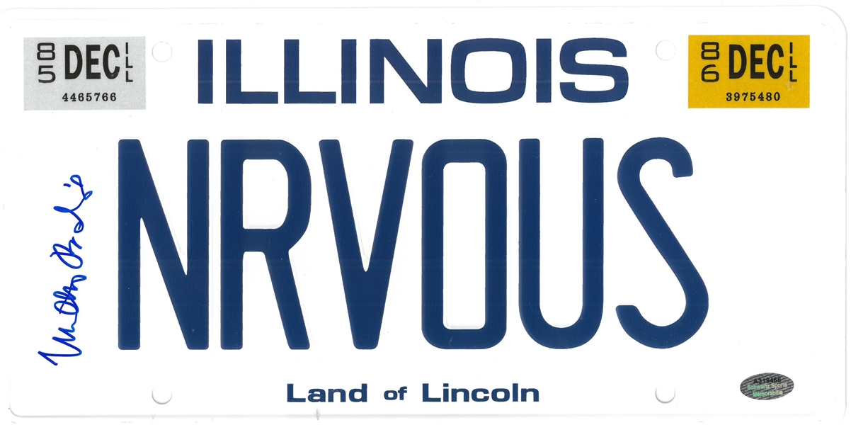 Matthew Broderick Signed Ferris Buellers Day Off NRVOUS Illinois License Plate