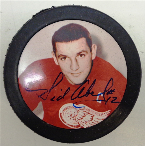 Sid Abel Autographed Photo Puck