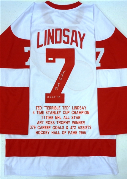 Ted Lindsay Autographed Red Wings Stat Jersey
