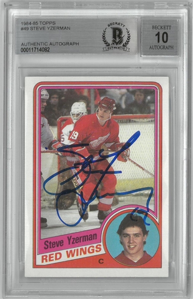 Steve Yzerman Autographed Graded 10 1984/85 Topps Rookie Card