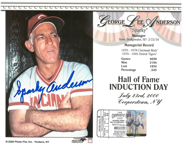 Sparky Anderson Autographed 8x10 Induction Card Photo